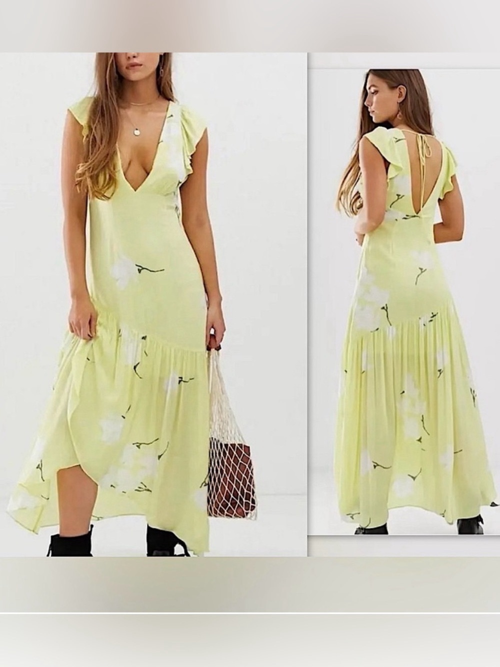Free People She’s A Waterfall Maxi Dress in Lemon Ice Yellow size 0